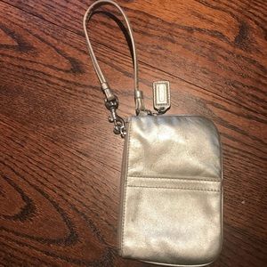Coach silver wristlet purse